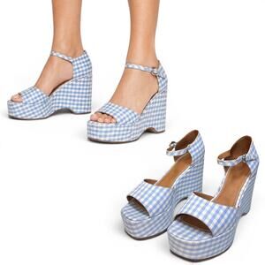 Staud, Women's 'Stella' Platform Sandal Gingham, Blue, White, Size 37 IT, 7 US